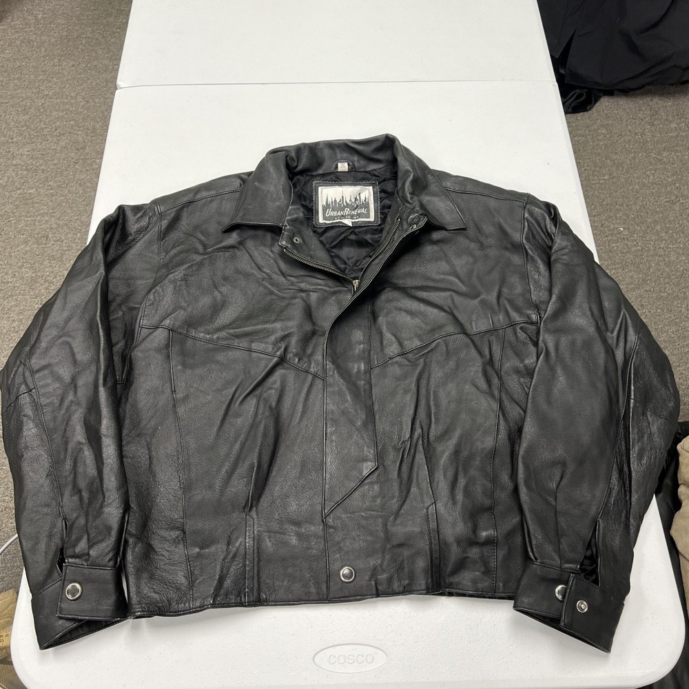 Urban Renewal Leather Jacket Mens M Black Quilted Lined Full Zip Bomber Moto